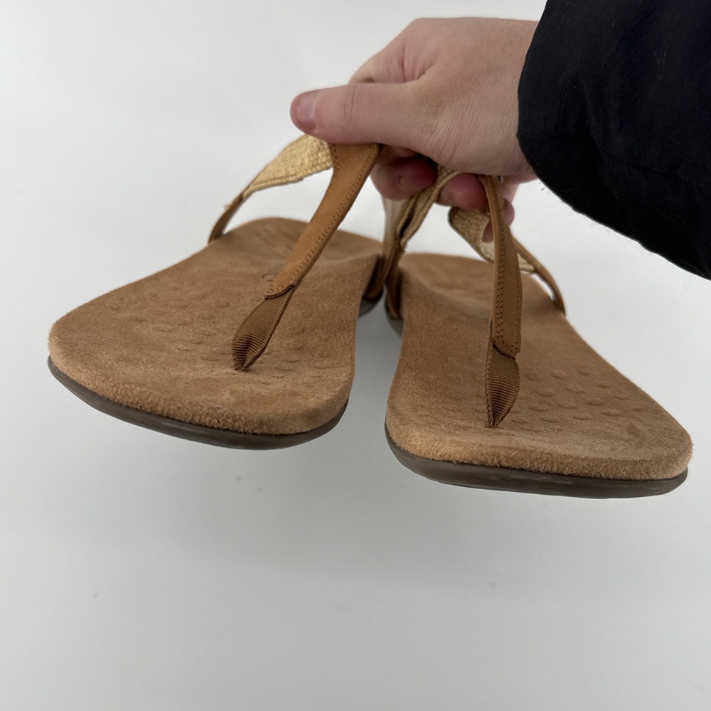 Vionic Brea Sandals Women 11 Tan Leather Slingback Toe Post Comfort Arch Support - Picture 7 of 10